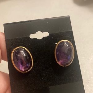 Dixelle brand 1/20 12k Vtg  purple amethyst glass Cabochon screw back earrings
